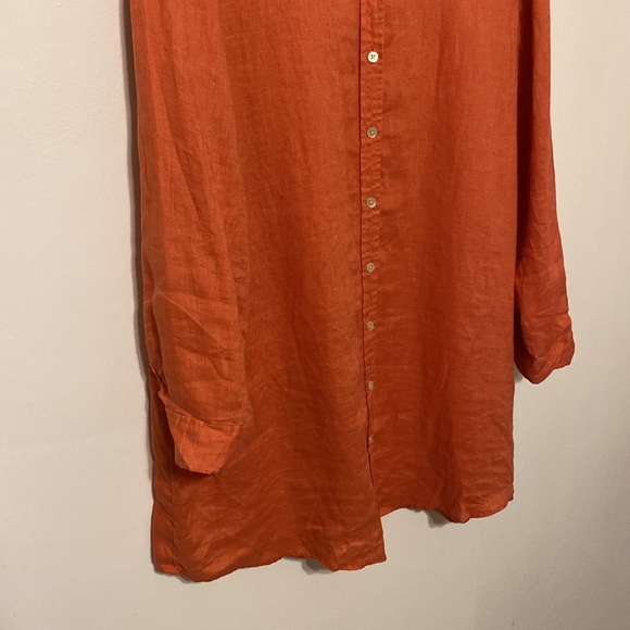 J. Jill 100% Linen Long Sleeve Button Down Tunic in Coral Orange - Picture 3 of 11